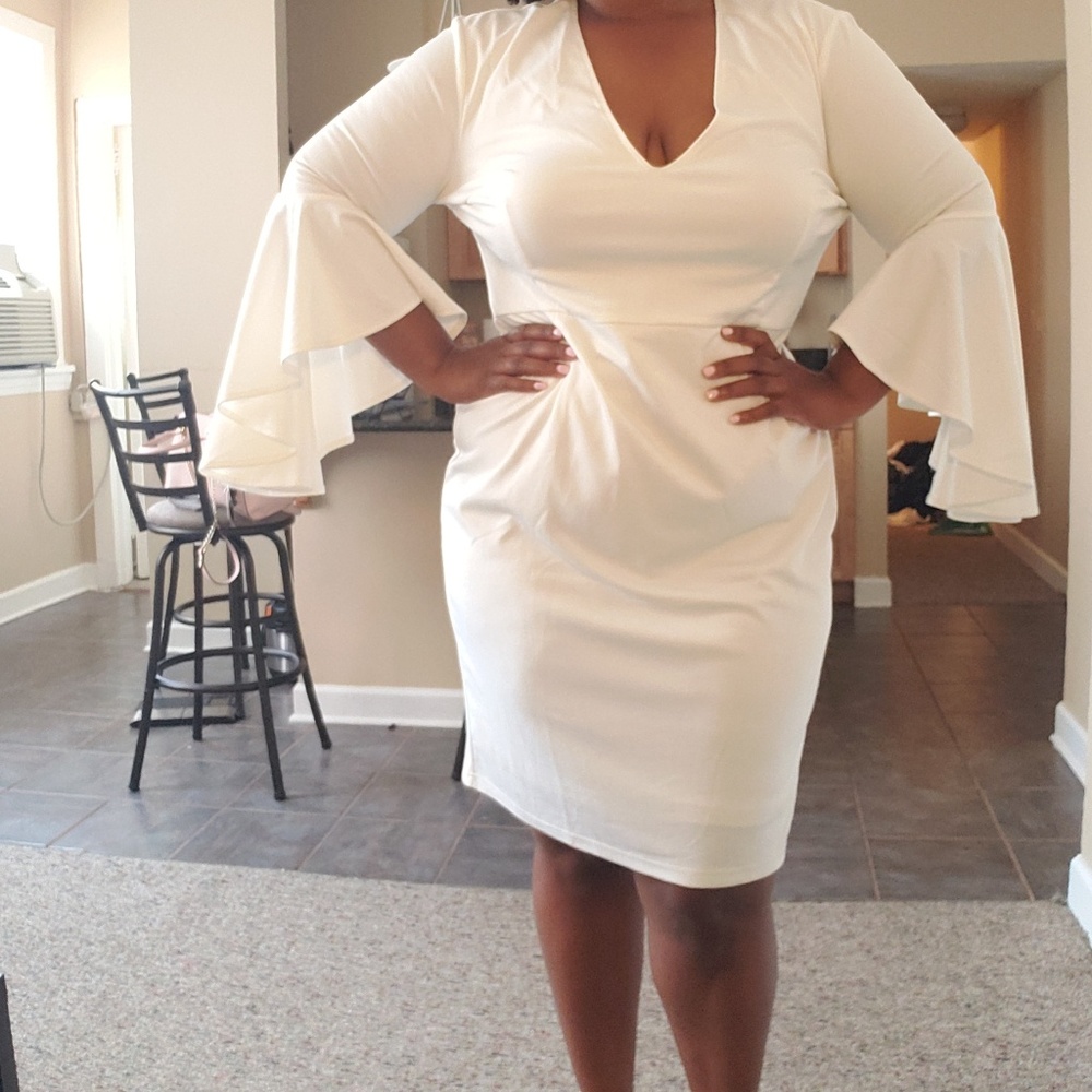 White bell sleeve dress